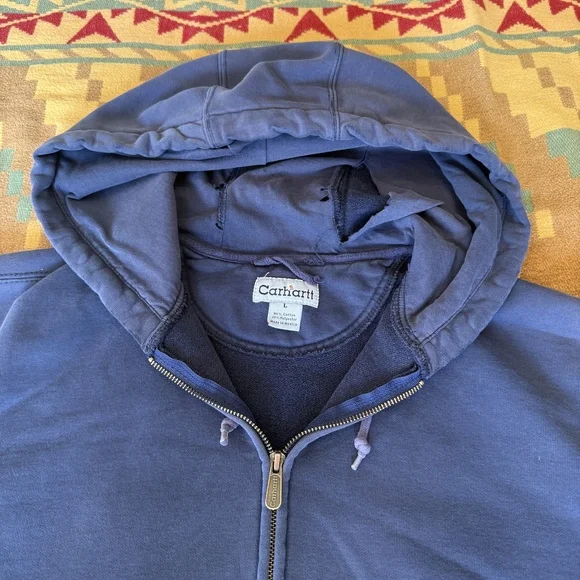 Vintage Carhartt Blue Zip-Up Hoodie Size L - Picture 2 of 7